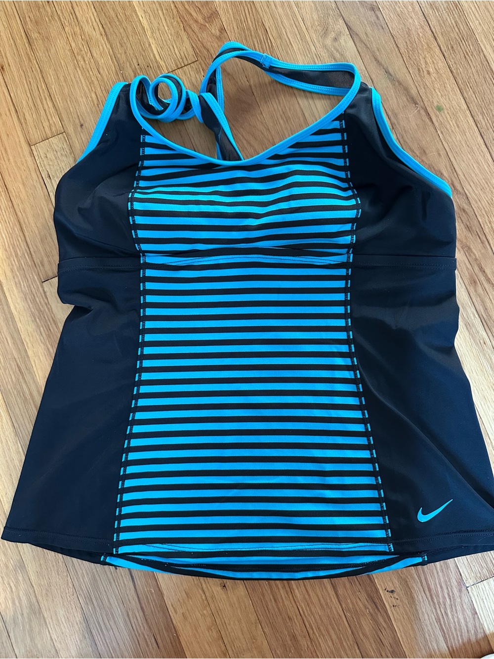Nike Women’s Black & Teal Striped One-Piece Swim Top